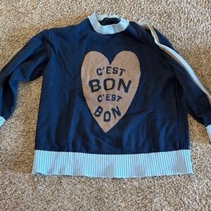 Anthropologie Navy and Tan Heart Crewneck Sweater